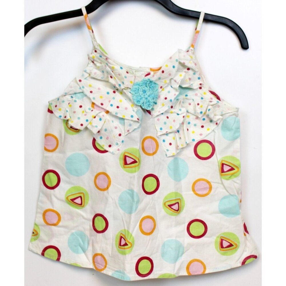 Beetlejuice London White Tank Top Girls sz 10 Summer Polka Dots Triangle Ruffles